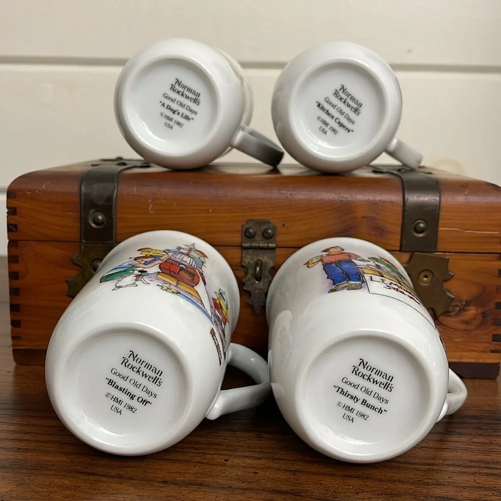 Set of (4) 1982 Norman Rockwell Good Old Days Diner Mugs